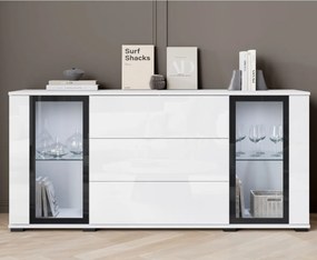 Biela komoda so zásuvkami a vitrínami Caro SB150