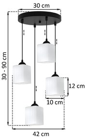 Závesné svietidlo Riffle Square, 4x biele sklenené tienidlo, b, o
