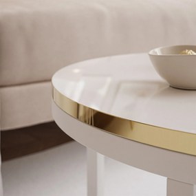 Dizajnový konferenčný stolík ZOLA 2v1 biely lesk + zlatá
