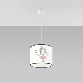 Detské závesné svietidlo Princess, 1x plastové tienidlo so vzorom, (fi 30cm)