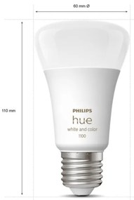 PHILIPS HUE Múdra LED stmievateľná žiarovka HUE s funkciou RGB, E27, A60, 9W, 1100lm, teplá biela-studená biela