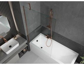 Mexen Next, vaňová  zástena 1-krídlová 90 x 150 cm, fixné krídlo, 6 mm číre sklo, ružové zlato profil, 895-090-000-00-00-60