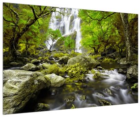 Obraz lesnej krajiny s potokom (90x60 cm)