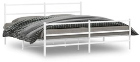 Kovový rám postele s predným a zadným čelom biely 180x200 cm 355436