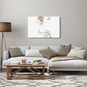 Obraz - Béžové kvety s motýľom N⁰2 (90x60 cm)