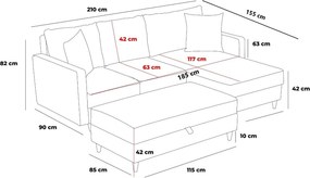 Rohová sedací souprava Eva 210 cm s taburetem šedá levá