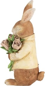 Dekorácia hnedý králik s kyticou tulipánov - 19*23*39 cm