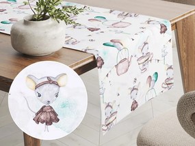 Biante Detský bavlnený behúň na stôl Sandra SA-372 Myšky a konvičky na bielom 35x120 cm