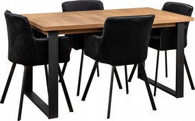 Štýlová Sada Loft Rozkladací Stôl 4 Stoličky 150x80 Čierny/dub Lefkas