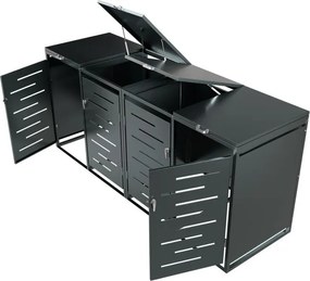 Kovový prístrešok pre 4 popolnice, antracit, 264×116×80 cm