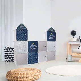 HOME DECO KIDS Detská úložná skriňa s poličkami a 3 zásuvkami, modro-sivá veža domček