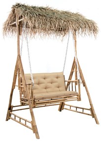 vidaXL 2-miestna hojdacia lavička s palmovými listami a podložkou bambus 202 cm