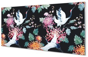 Sklenený obraz Vtáky s kvetinami 140x70 cm