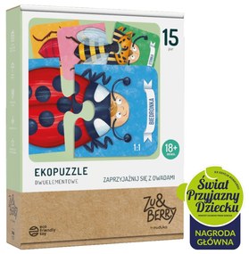 KIK MUDUKO Baby Puzzle Spriateľte sa s hmyzom Ekopuzzle dvojdielne 18m+