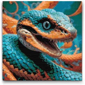 Gario Diamantové maľovanie Had v odtieňoch tyrkysovej a oranžovej Rozmery: 50 x 50 cm, Rámovanie: S vnútorným rámom, Diamanty: Okrúhle
