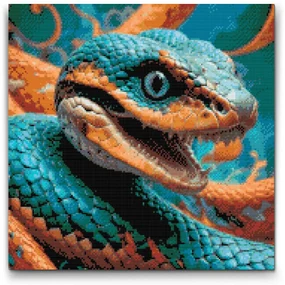 Gario Diamantové maľovanie Had v odtieňoch tyrkysovej a oranžovej Rozmery: 50 x 50 cm, Rámovanie: S vnútorným rámom, Diamanty: Štvorcové