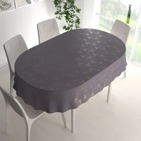 Biante Veľký zamatový oválny obrus Isabela IBL-003 Rose Gold trojuholníky na sivom 160x220 cm