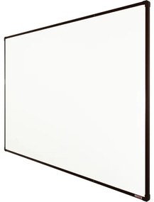 Biela magnetická popisovacia tabuľa s keramickým povrchom boardOK, 1800 x 1200 mm, hnedý rám