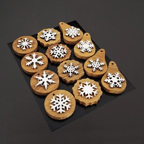 AMADEA Drevené ozdoby z masívu s vločkou, 12 ks - MIX druhov v sáčku, 3 cm