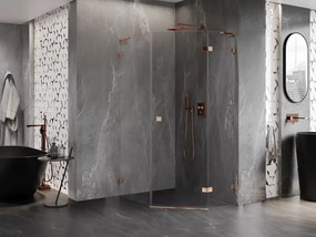 Mexen Lunar, L päťuholníkový sprchový kút s pravým sklonom 90 x 100 cm, 8mm číre sklo, profil ružové zlato, 831L-090P-100L-60-00-P