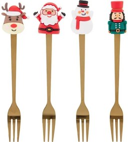 Súprava 4 zlatých vidličiek s vianočnou ozdobou