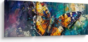 Obraz - Motýľ, olejomaľba (s hodinami) (90x30 cm)