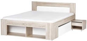 Dvoulůžková postel Milo 09 160/200 s nočními stolky a zásuvkami dub sonoma/bílá