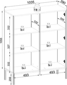 Skrinka s vitrínou Sento, čierna/dub wotan, s osvetlením