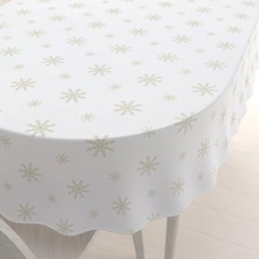 Biante Teflónový oválny obrus TF-102 Vianočné béžové vločky na bielom 60x100 cm