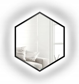 Geometrické zrkadlo Hexa v čiernom ráme z Mdf s Led podsvietením 170x196