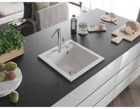 Mexen Vito, 1-komorový granitový drez 490x520x210 mm a drezová batéria Flora, biela, 6503-20-670401-00