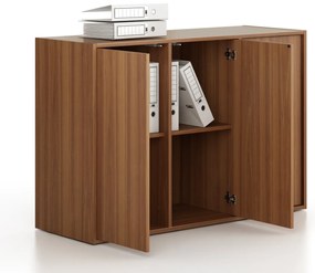 Kancelárska skriňa FRAME, nízka, 3 dvere, 1299 x 450 x 881 mm, PUSH-lock, orech