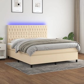 Posteľ boxsping s matracom a LED krémová 180x200 cm látka 3135138
