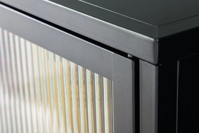 Vitrína Dura Steel 150cm čierne rebrované sklo