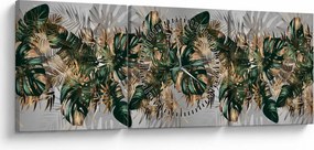 Obraz - Zlato-zelené tropické listy (s hodinami) (90x30 cm)