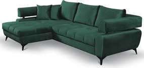 Rohová sedacia súprava Paris, tmavo zelená látka, ľavý  roh