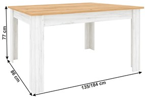 Kondela Jedálenský stôl, rozkladací, dub craft zlatý/dub craft biely, SUDBURY