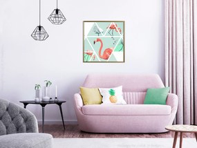 Artgeist Plagát - Geometric Flamingos - Square [Poster] Veľkosť: 30x30, Verzia: Čierny rám s passe-partout