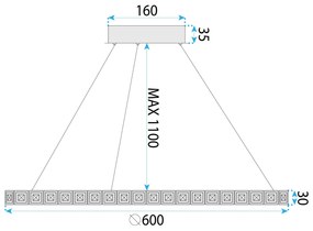Toolight Toolight, LED stropné osvetlenie 60cm, 36W, 4000K, MS010-CP, chrómová, OSW-09620