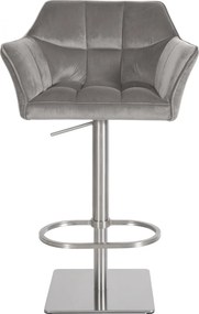 Barová stolička Damaso E - zamat, nerez rám - Sivá