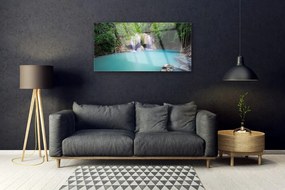 Obraz na akrylátovom skle Vodopád les jazero príroda 100x50 cm