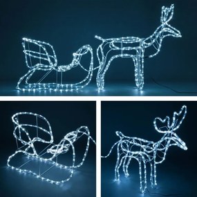 Nexos 85915 Vianočná dekorácia sob so saňami, studeno biely, 140 cm