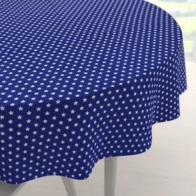Biante Bavlnený okrúhly obrus Sandra SA-352 Biele hviezdičky na modrom Ø 110 cm