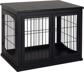 PawHut domáci psí box, psia búda s 2 vchodmi, zamykateľný psí box, psia búda pre malých psov, čierna, 58,5 x 81 x 66 cm | Aosom