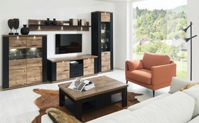 Vysoká vitrína Boston, čierna/dub ribbeck, s osvetlením, ľavá