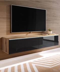 TV skrinka LED 140 cm závesná alebo stojaca dub wotan/čierny lesk Lowboard D