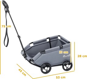 PawHut Kočík pre psov, 4-kolesový skladací kočík s nastaviteľnou rukoväťou, úložný vak, prateľný vankúš, pre malých psov do 4 kg, Sivý | Aosom