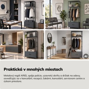 Kancelársky regál otvorený s tyčou na oblečenie, do recepcie a čakárne, kovový, antracitový, 800x2200x400 mm: ARIEL