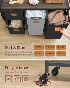 Kôš na bielizeň so 4 priehradkami, 150 l triedič prádla, čierno-sivý