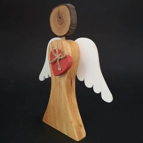 AMADEA Drevený anjel s bielymi krídlami a červeným srdcom, masívne drevo, 17x14,5x2 cm